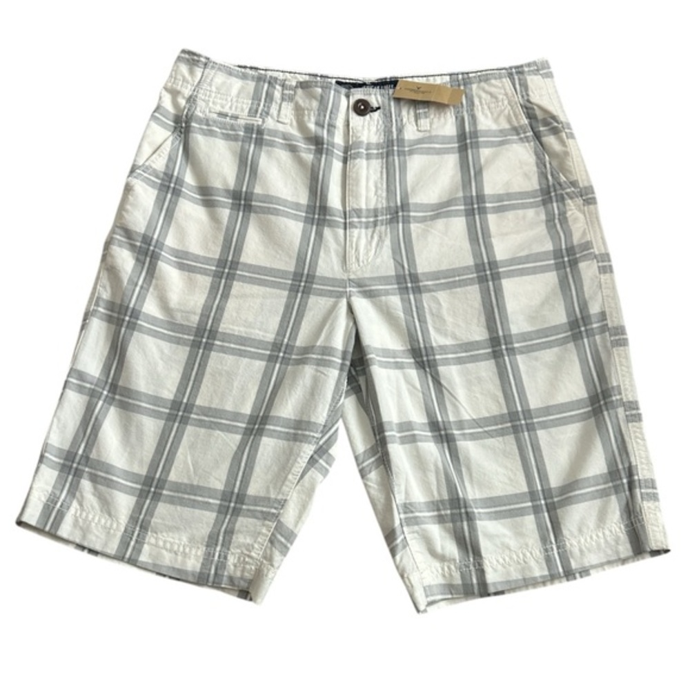 American Eagle Outfitters White and Gray Plaid Men's Shorts